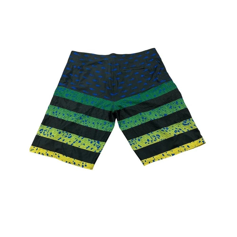 Pelagic Sharkskin Boardshorts Mens‎ 40 Mahi Mahi Fish Print Fishing Shorts Green